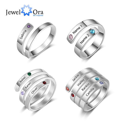 JewelOra Personalized Mothers Rings Custom Name Birthstone