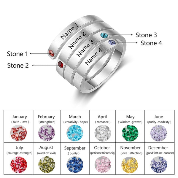 JewelOra Personalized Mothers Rings Custom Name Birthstone
