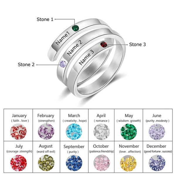 JewelOra Personalized Mothers Rings Custom Name Birthstone